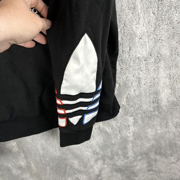 Mens Adidas Embroidered Tricolor Trefoil Hoodie Black Size Small - Picture 3 of 7